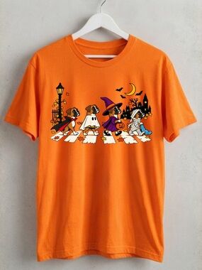 Boxer Dog Halloween Abbey Road Dracula Ghost Witch Mummy Orange T-Shirt